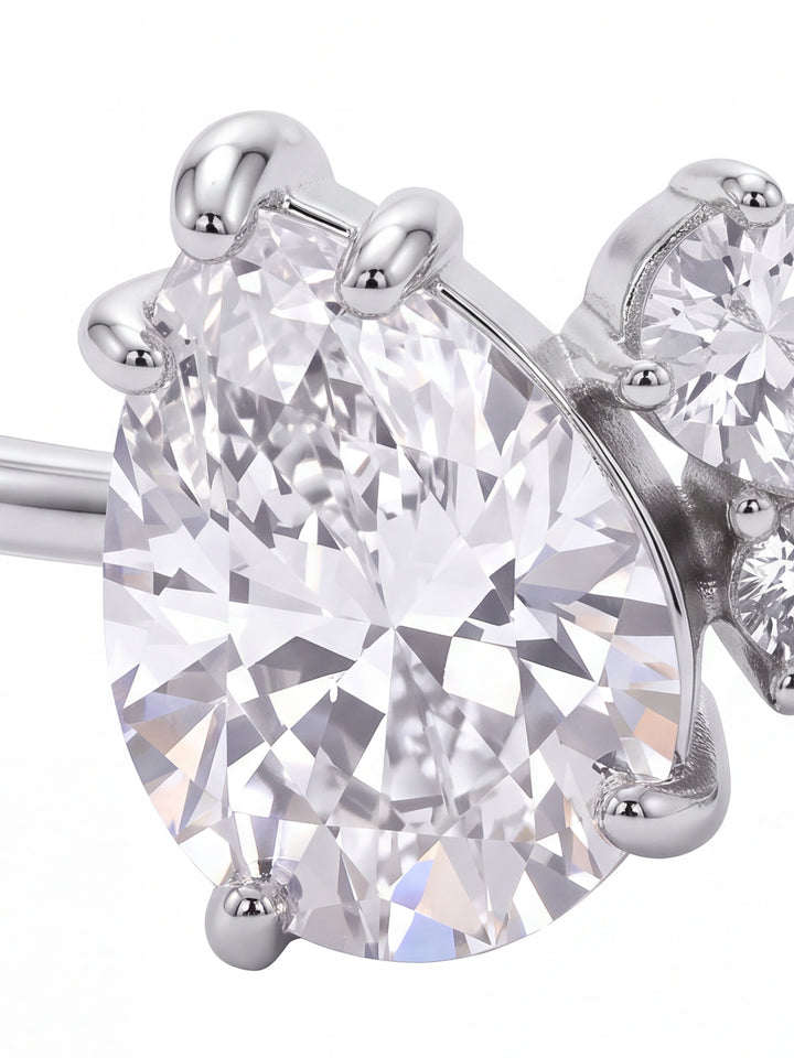 Anillo Plateado Zirconia Marquesa Y Laterales