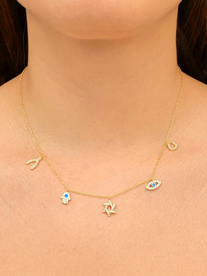 Collar Dije Estrella, Mano y Ojo Con Zirconias