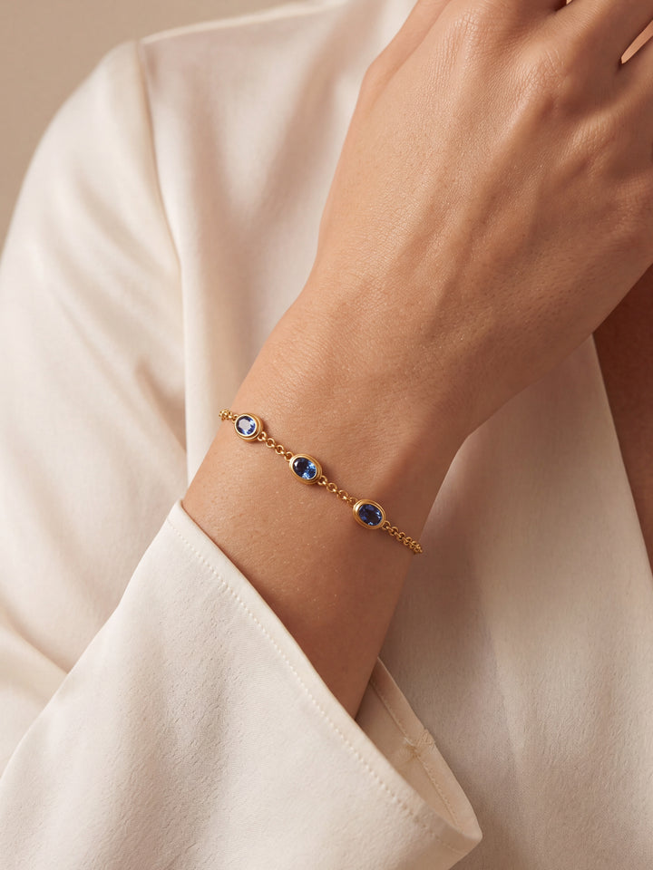 Pulsera Tres Zirconias Ovaladas Azules