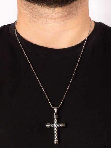 Collar Bolitas Con Dije Cruz Lineas Negras