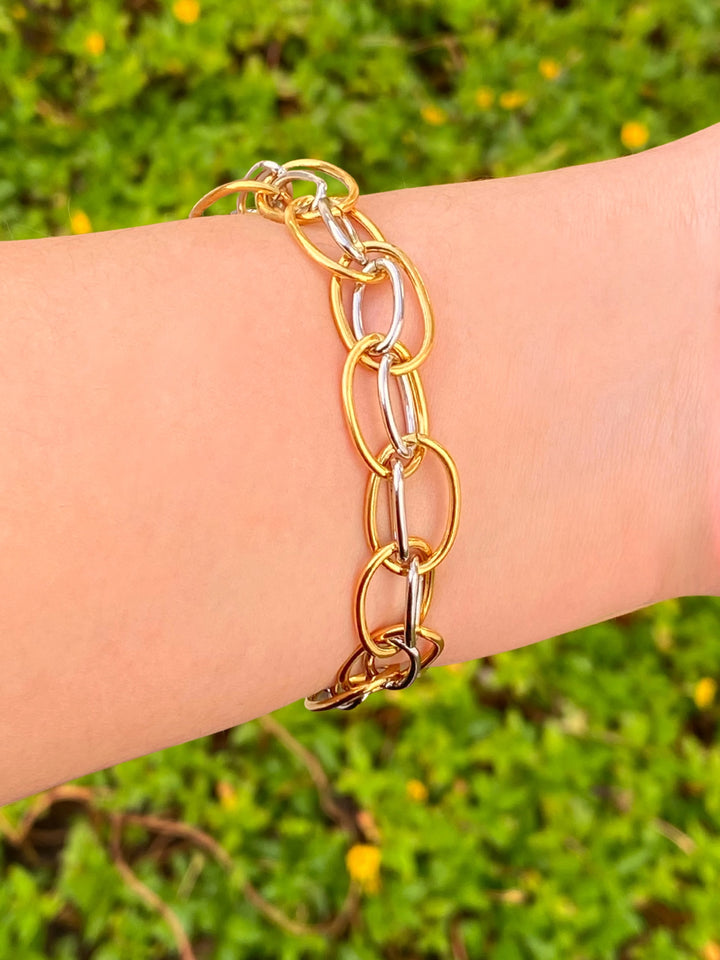 Pulsera Doble Eslabones Ovalados Combinados