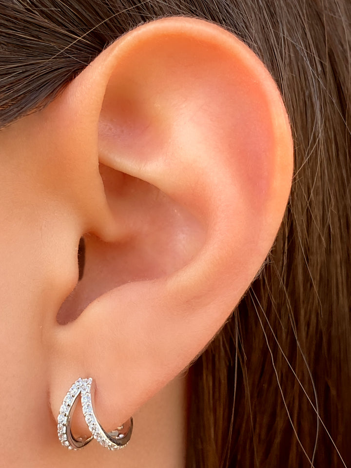 Par Arracada Doble Linea Con Zirconias