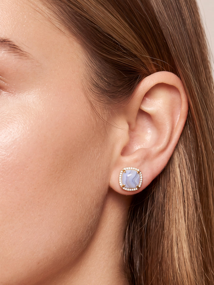 Par Arete Rombo Piedra Celeste Agata Zirconias