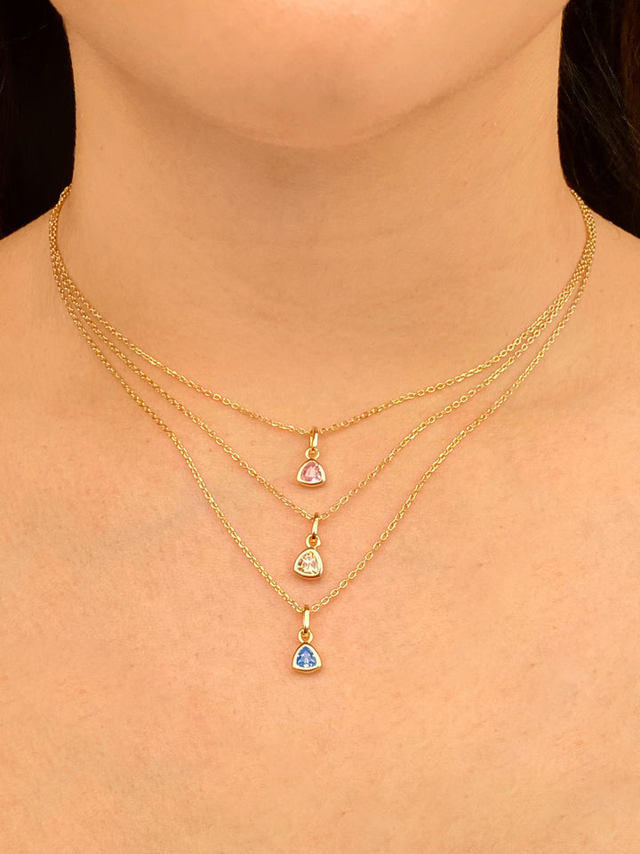 Collar Dorado Dije Birthstone Triangulo