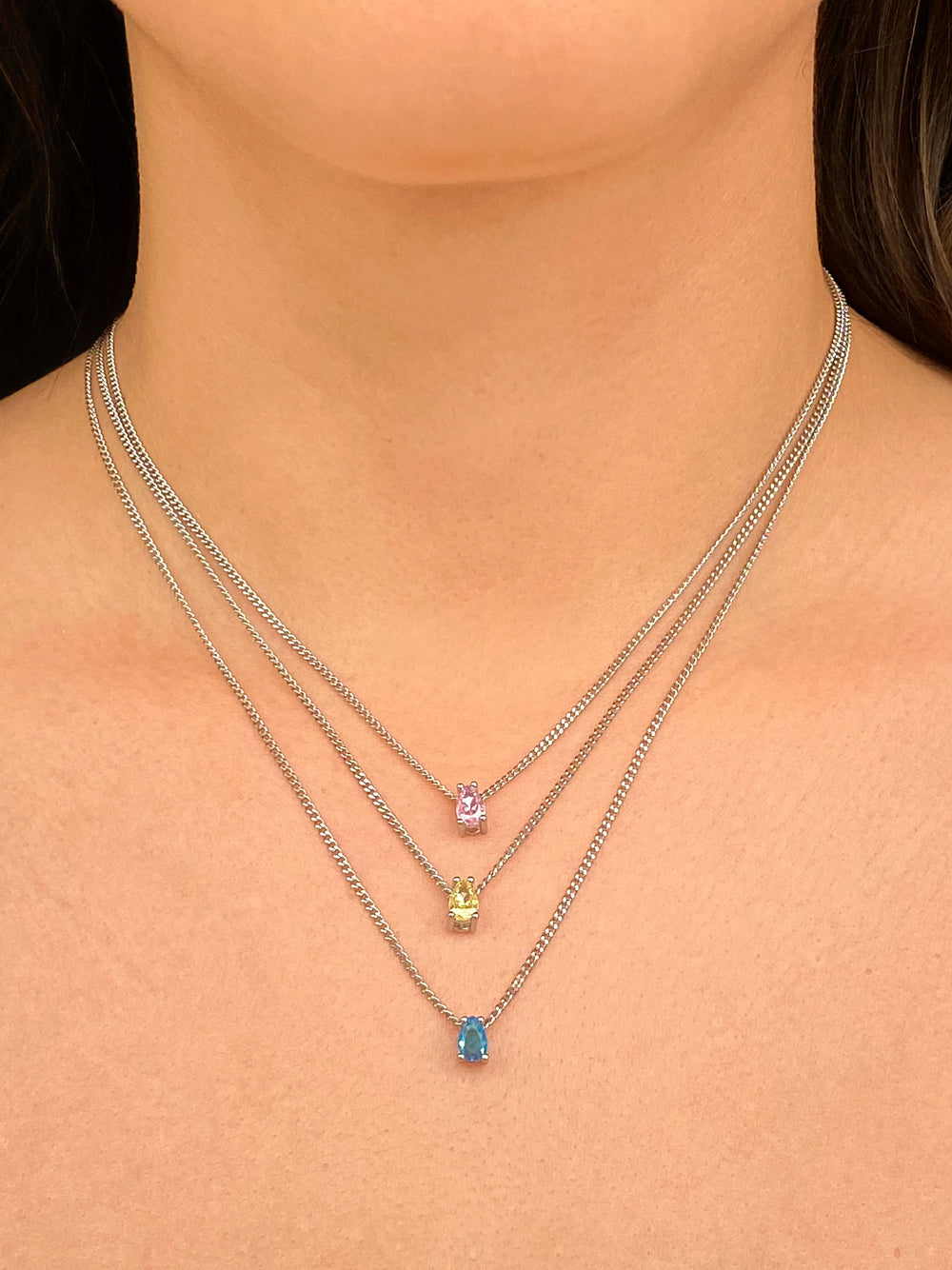 Collar Birthstone Gota Plateado