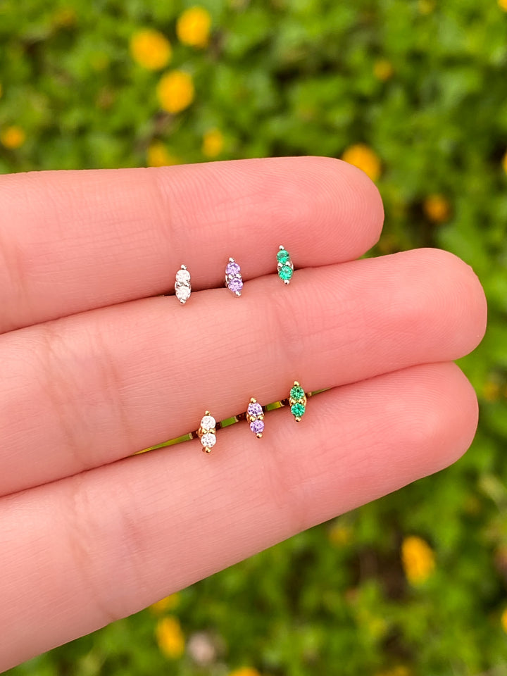 Arete Doble Zirconia Primera Perforacion Acero Inoxidable