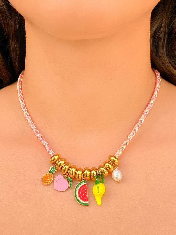 Collar Rosa Con Dijes Frutas