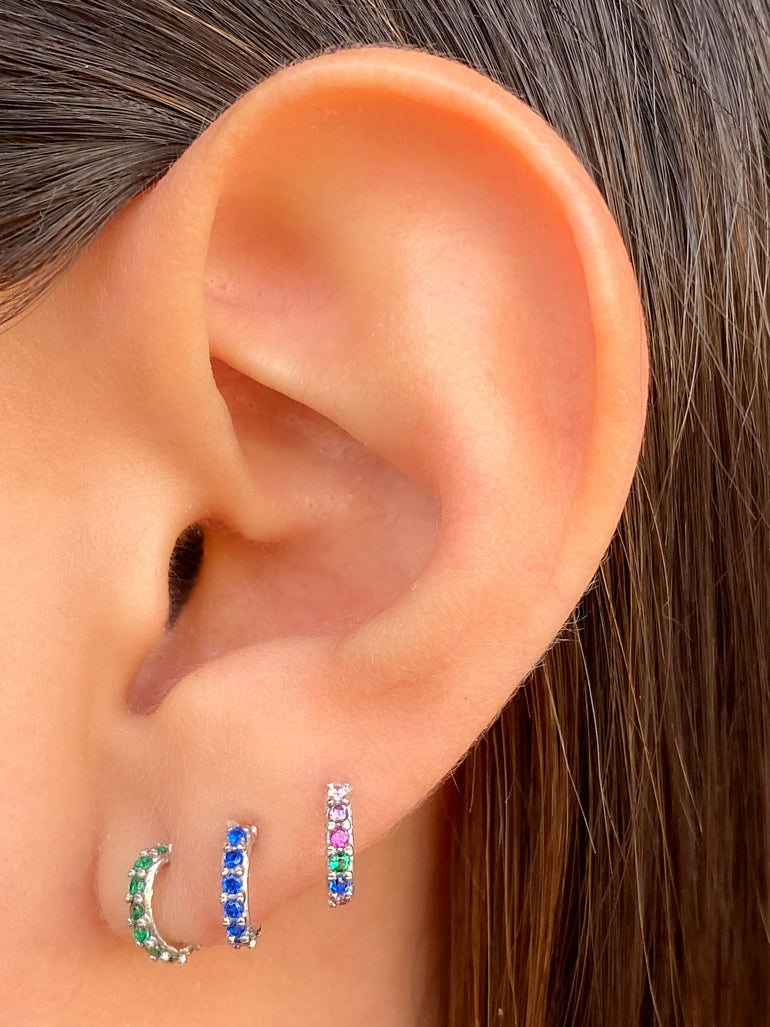 Semi Arracada Zirconias Oro Blanco 14k