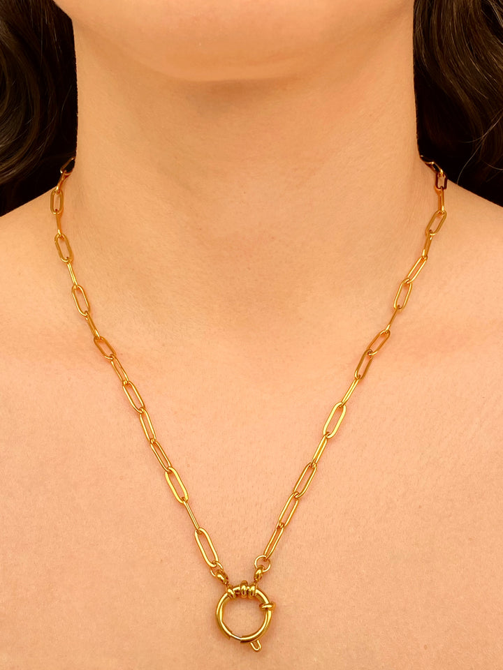 Collar Eslabon Broche Timon Con Concha, Caracol y Flor Azul