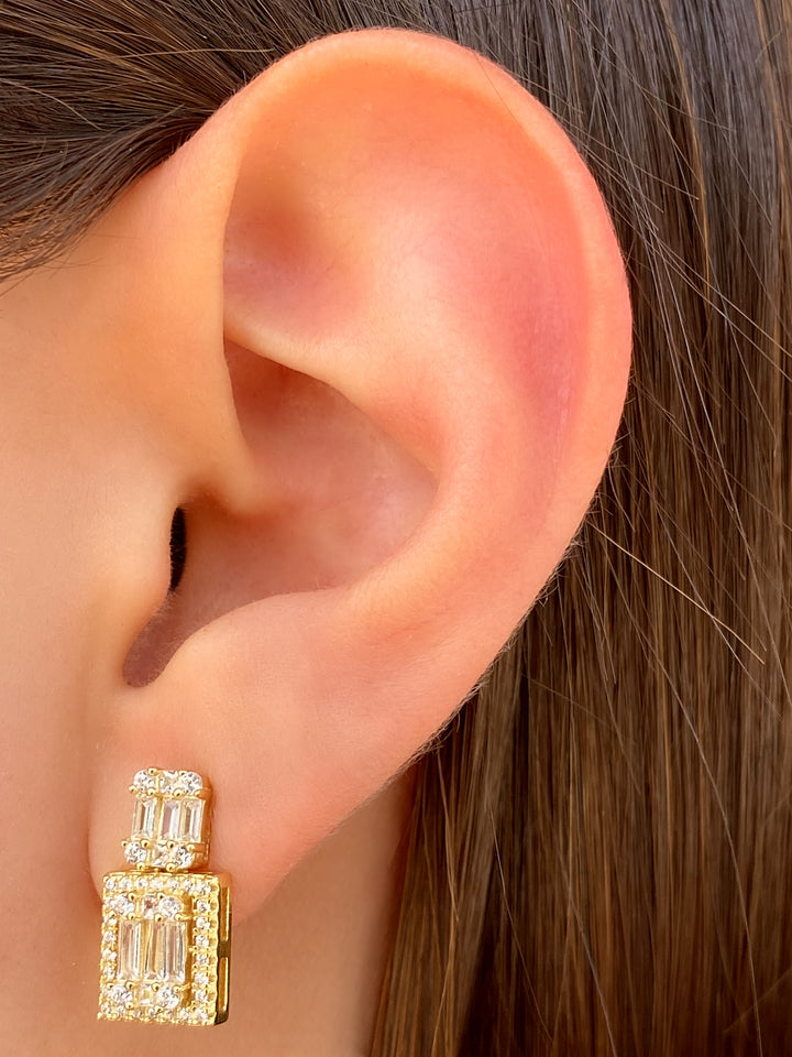 Par Arete Baguettes Con Zirconia Cuadrada