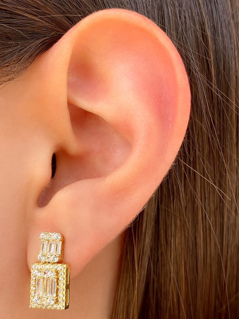 Par Arete Baguettes Con Zirconia Cuadrada