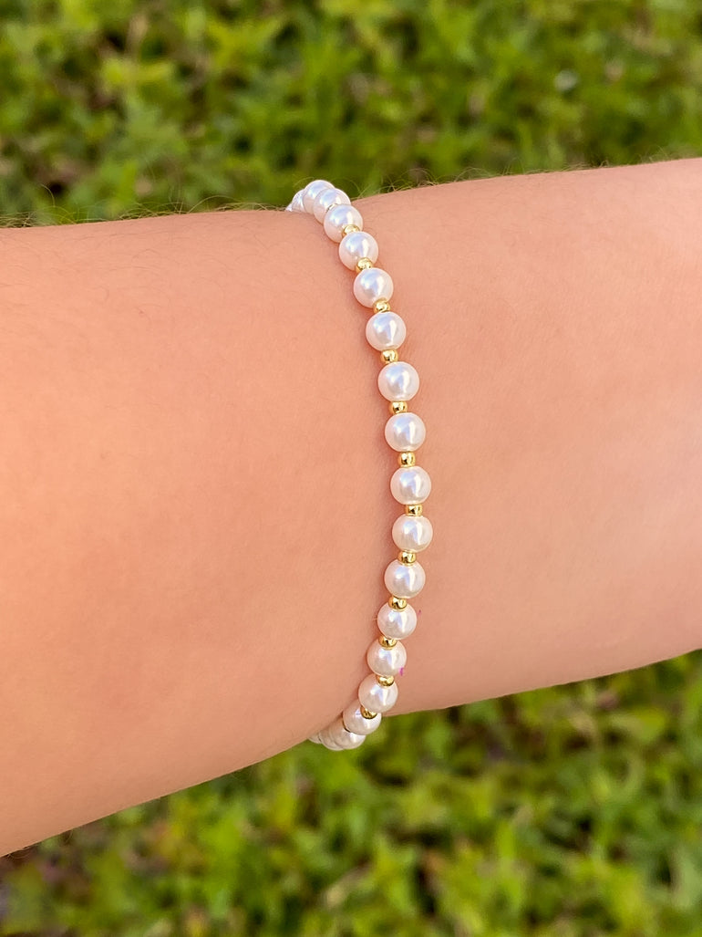 Pulsera Perlitas Con Mini Bolitas Doradas