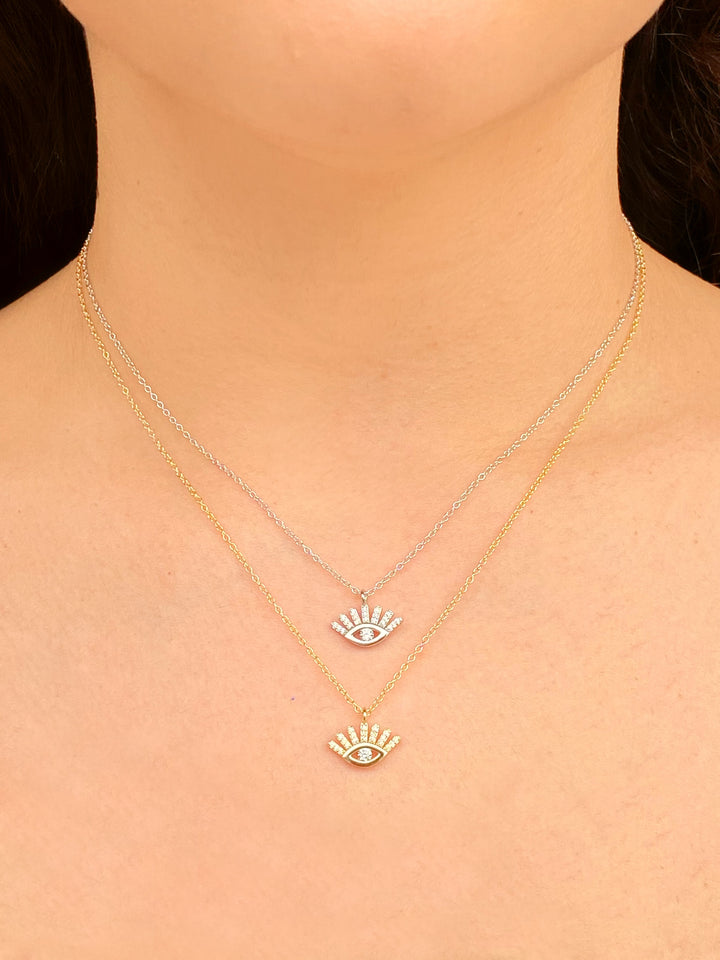 Collar Dije Ojo Zirconias Con Pestañas