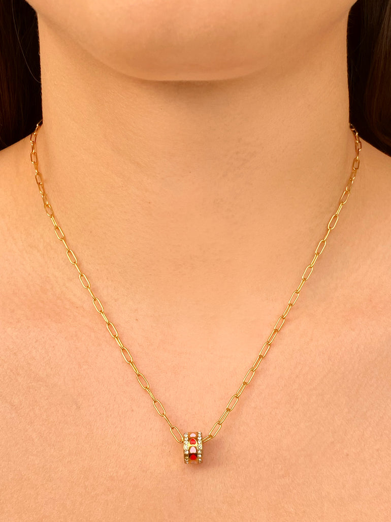 Collar Eslabon Con Dije Cilindro Con Corazones