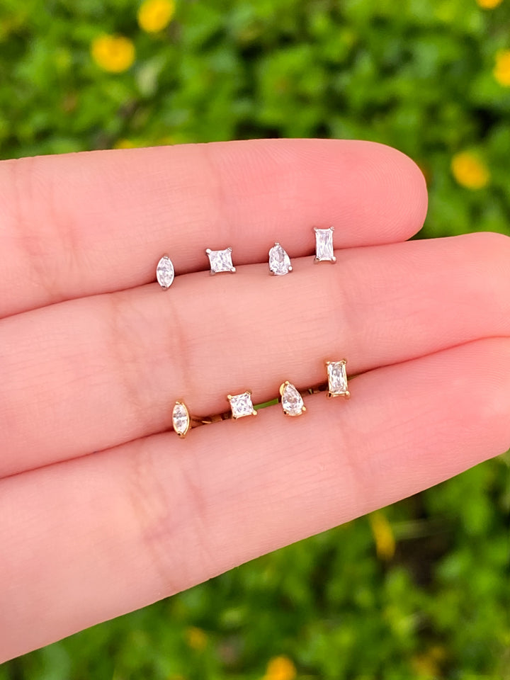 Aretes Zirconia Primera Perforacion Acero Inoxidable