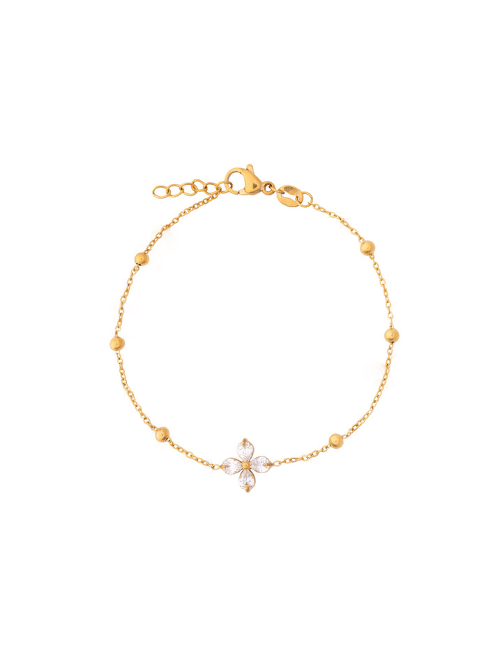Pulsera Con Flor Zirconias Y Bolitas