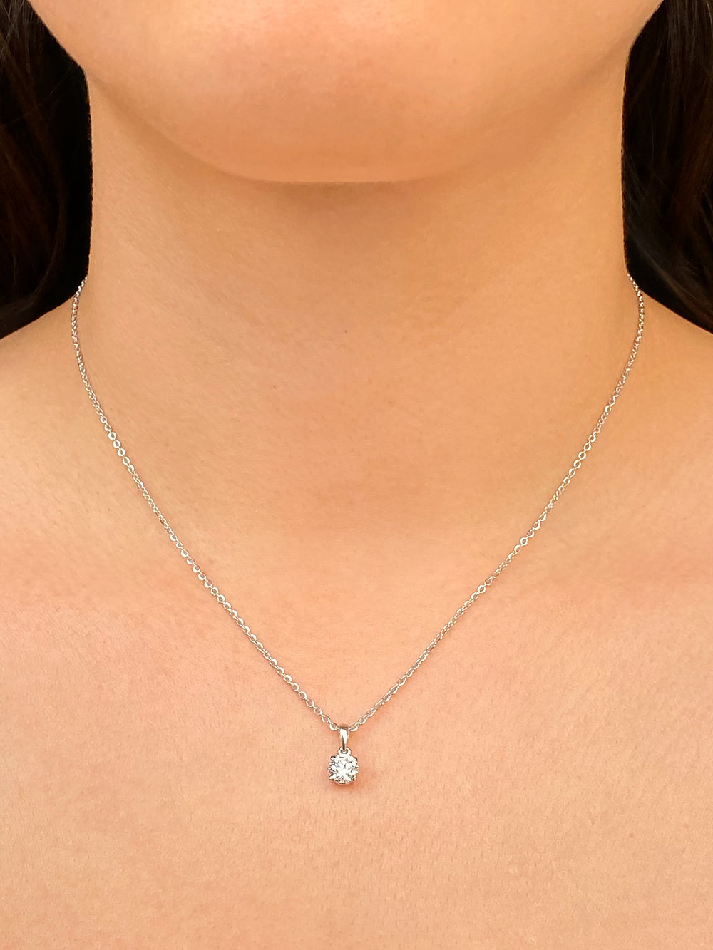 Collar Dije Solitario Oro Blanco 14k 0.51 Ct Diamante Lab Grown