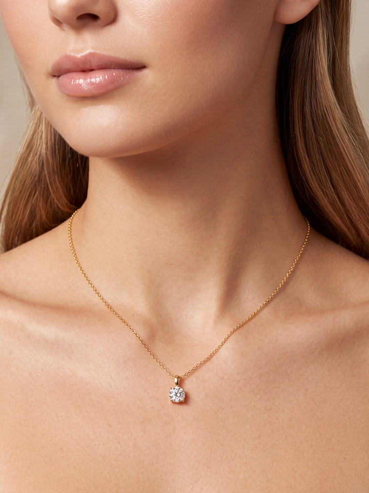 Collar Dije Solitario Corte Round 1 Ct Diamante Lab Grown