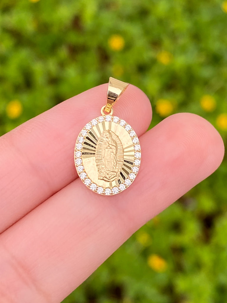 Dije Virgen Contorno Zirconias Oro 14k