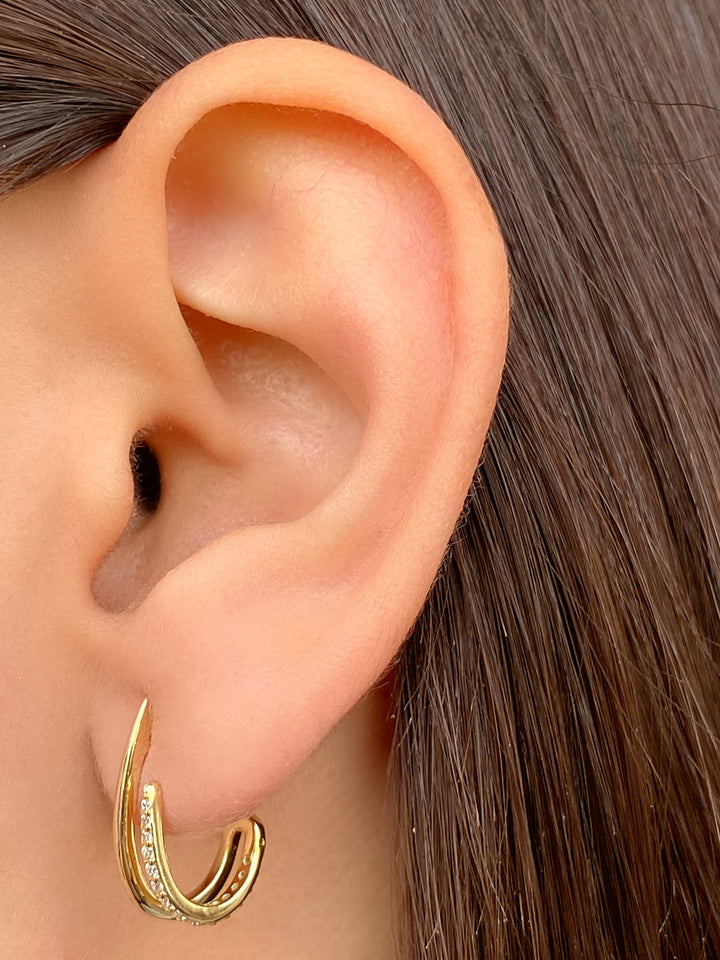 Par Arete Doble Linea Zirconias Y Lisa