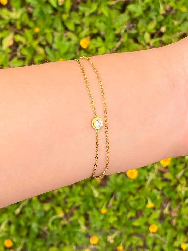 Pulsera Doble Con Zirconia Bisel