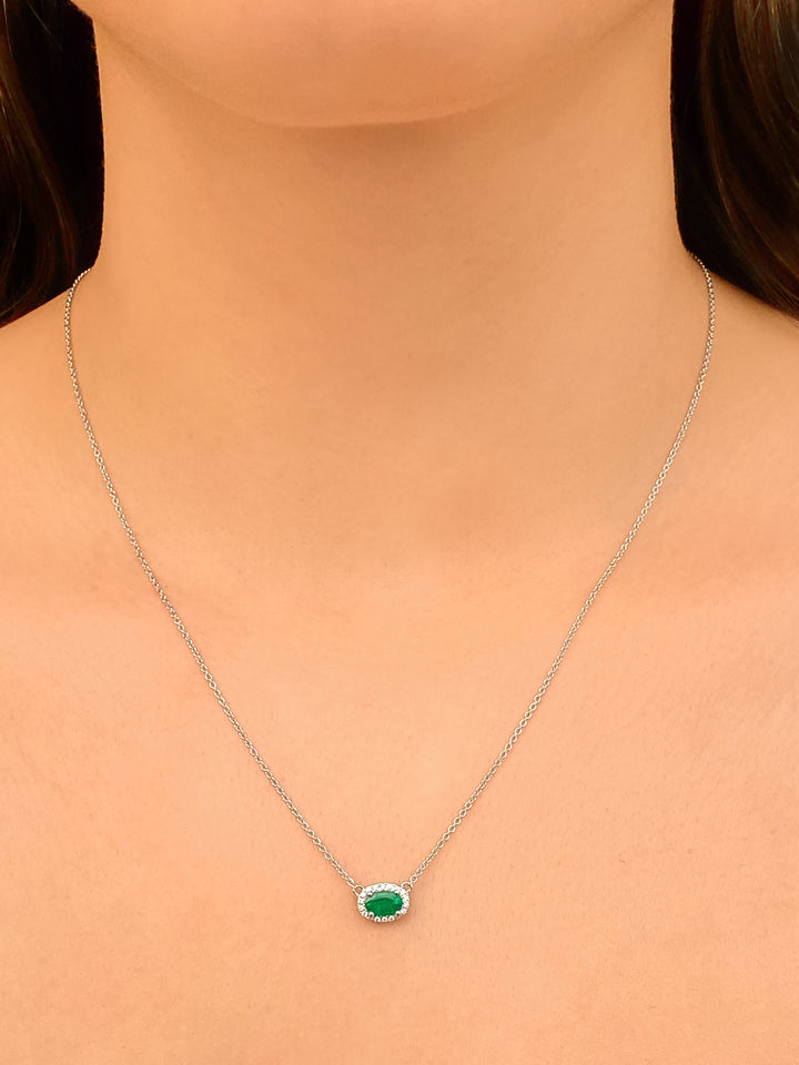 Collar Esmeralda Con Diamantes Oro Blanco 18k