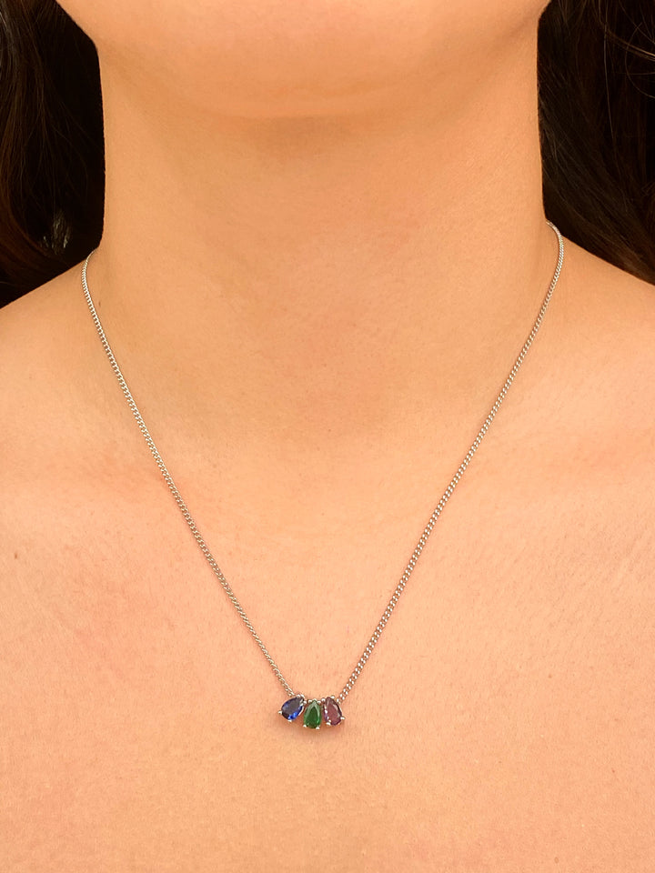Personaliza Tu Collar Birthstone Gota Plateado