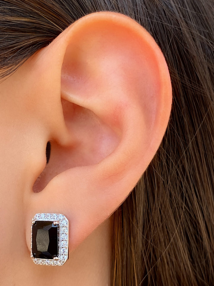 Par Arete Piedra Rectangular Con Zirconias