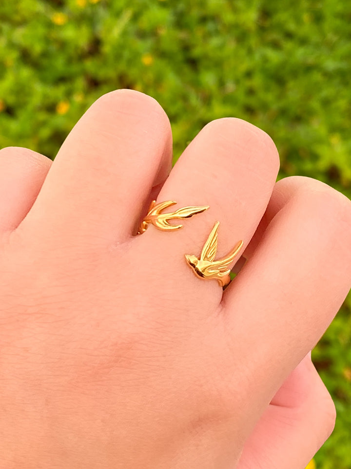 Anillo Ajustable Pajaro y Hojas