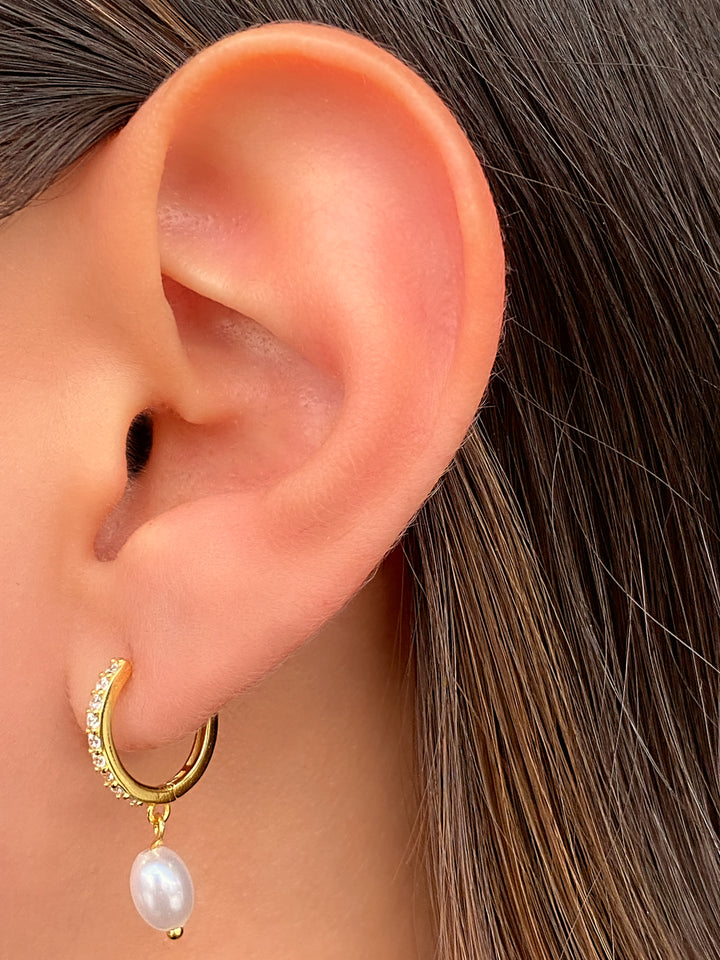 Par Arracada Zirconias Con Perla Colgante