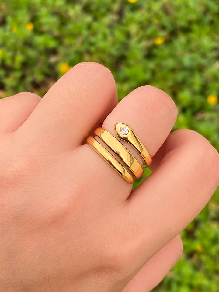 Anillo Grueso Serpiente Con Zirconia