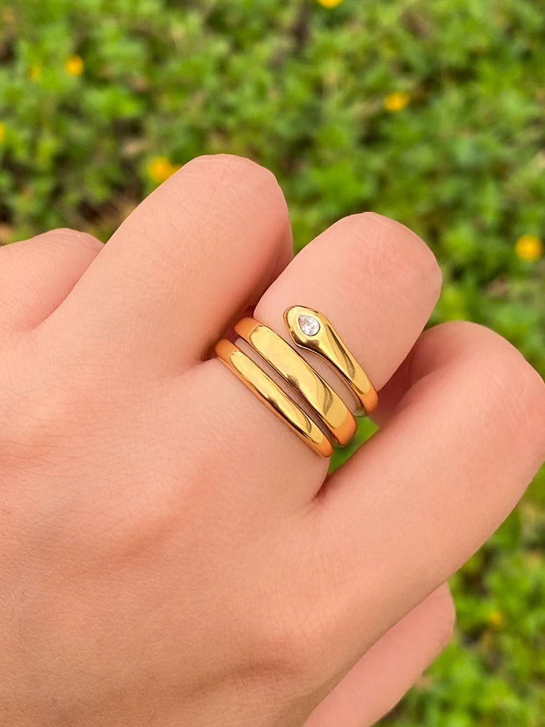 Anillo Grueso Serpiente Con Zirconia