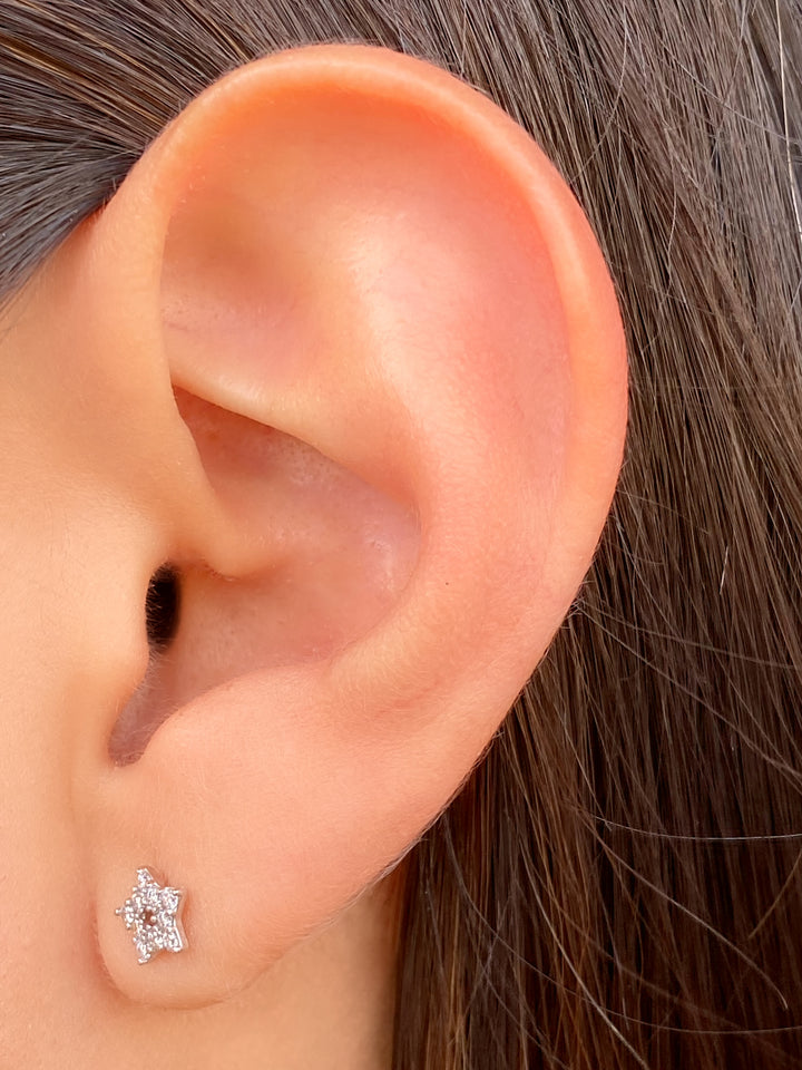 Arete Broquel Estrella Diamante 0.10 CT Oro 14k