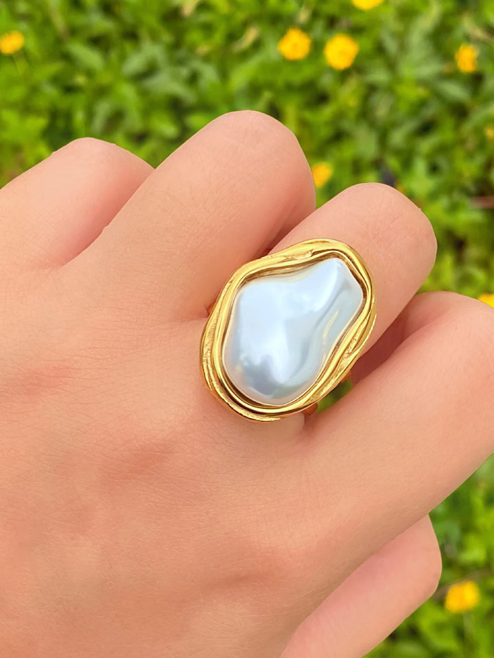 Anillo Abierto Con Perla Chunky Irregular