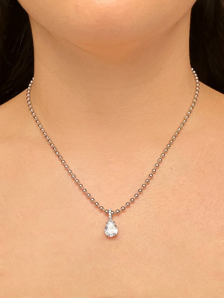 Collar Bolitas Con Dije Zirconia Gota