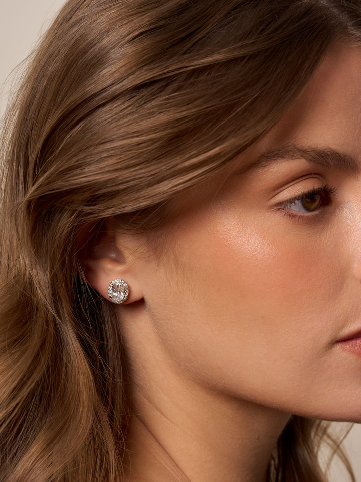 Par Arete Corte Oval con Halo 3.56 Ct Diamantes Lab Grown