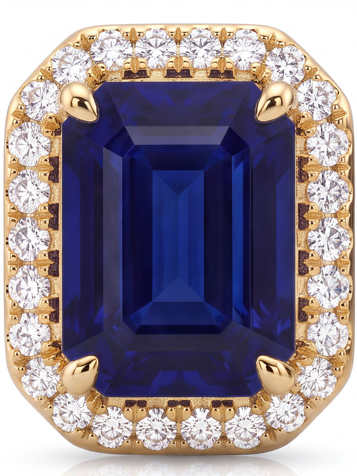 Par Arete Corte Esmeralda con Halo 0.25 Ct Zafiro y Diamante Natural