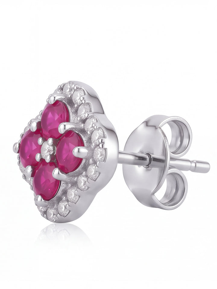 Par Arete Rubí Flor Con Halo De Diamantes 1 CTTW