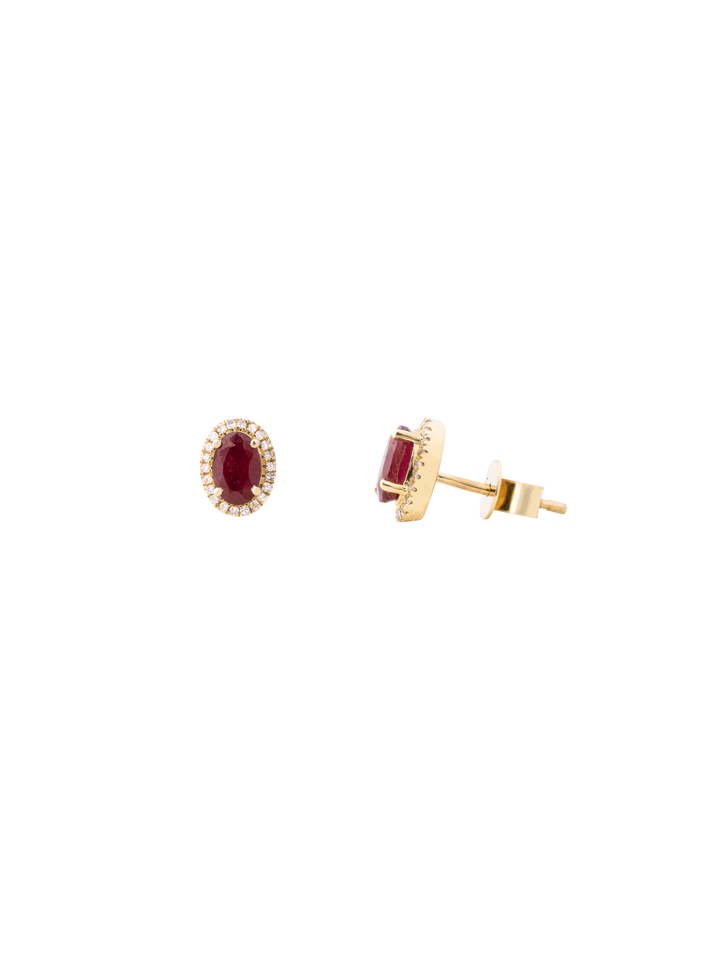 Par Arete Rubí Corte Oval Con Halo De Diamantes 1.3 CTTW