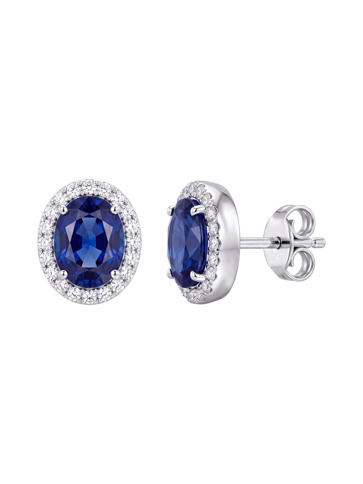 Par Arete Zafiro Corte Oval Con Halo De Diamantes 1.2 CTTW