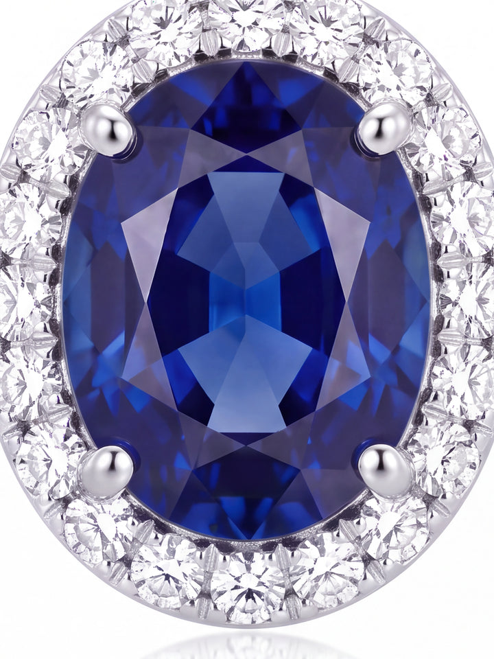 Par Arete Zafiro Corte Oval Con Halo De Diamantes 1.2 CTTW