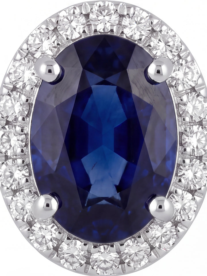 Par Arete Zafiro Corte Oval Con Halo De Diamantes 1.52 CTTW