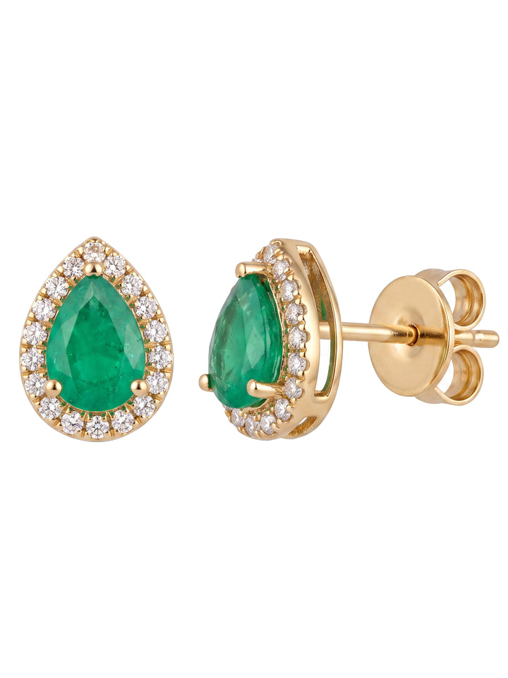 Par Arete Esmeralda Corte Pera Con Halo De Diamantes 1.05 CTTW
