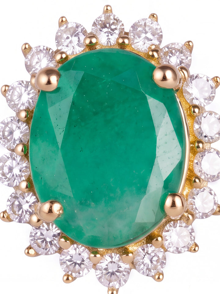 Par Arete Esmeralda Corte Ovalo Con Halo De Diamantes 3.8 CTTW