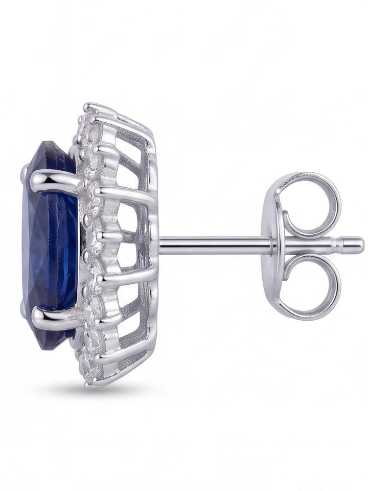 Par Arete Zafiro Corte Ovalo Con Halo De Diamantes 5 CTTW