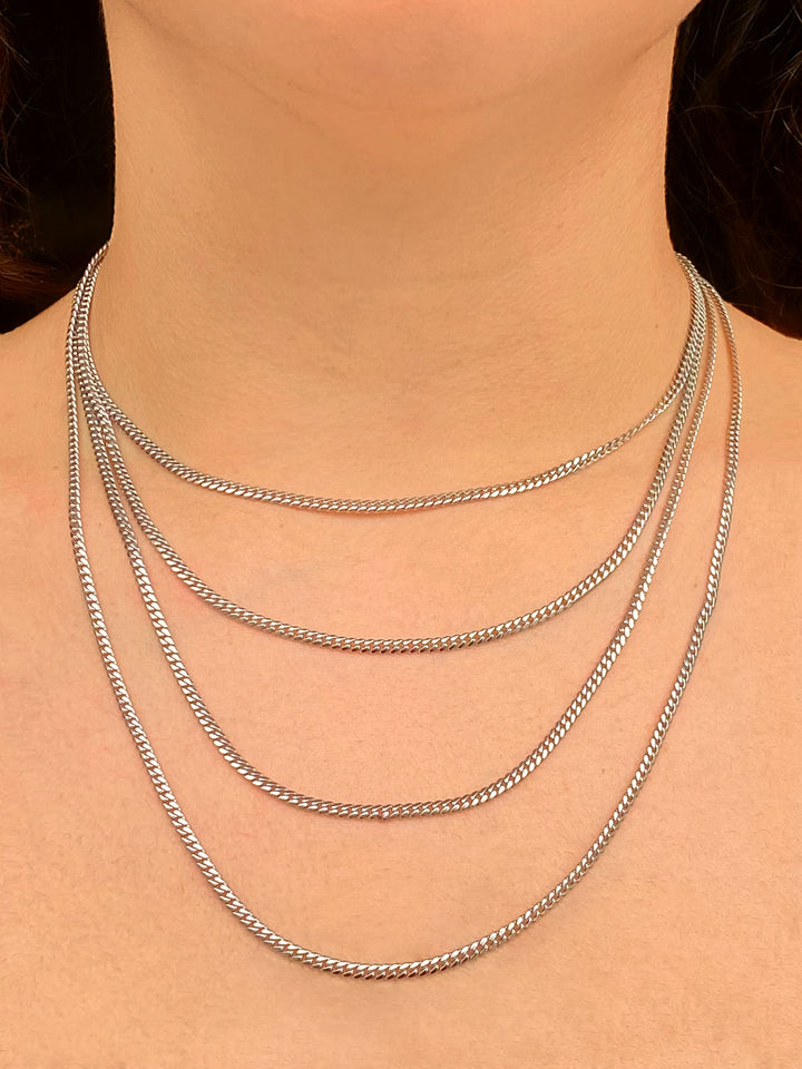 Cadena Delgada Eslabon Cubano 2.6 mm Oro Blanco 14k