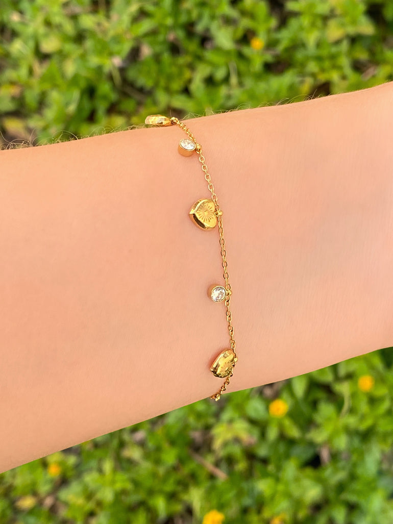 Pulsera Tres Corazones Con Zirconias