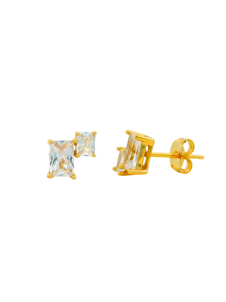 Par Arete Doble Rectangular Con Baguette