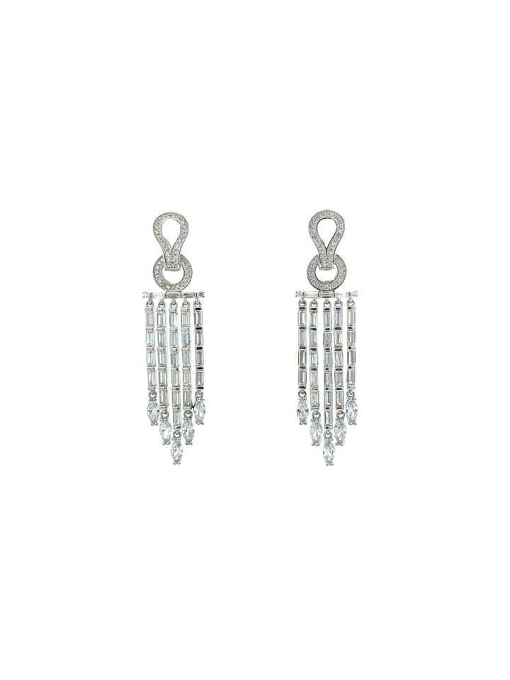 Par Aretes Círculo Plateado Con Tira Baguettes