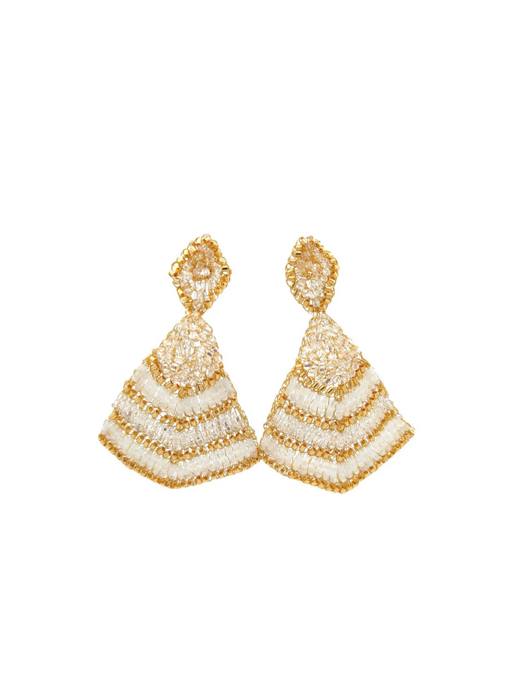 Par Arete Triangulo Dorado Con Blanco